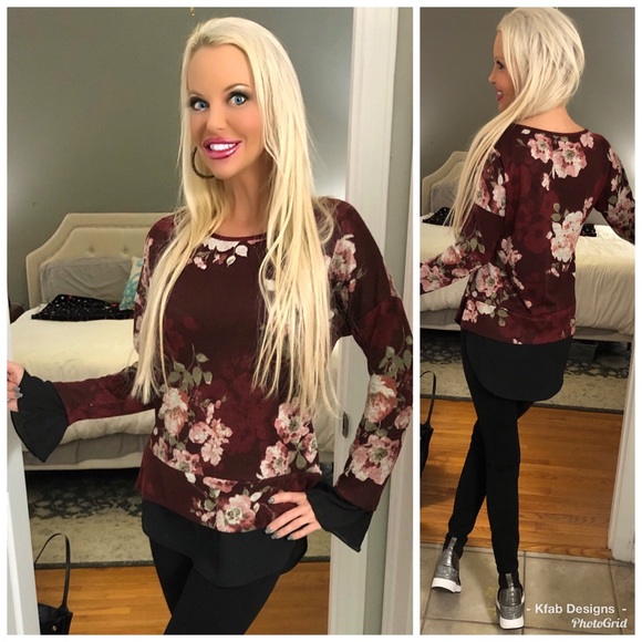 ❤️LAST 1! Wine/Black Ruffled Floral Tunic! - Picture 2 of 3